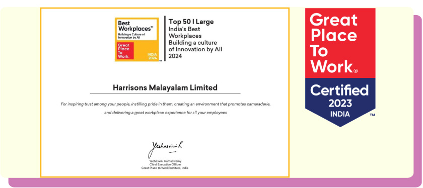 HARRISONS MALAYALAM RECOGNISED AS ‘GREAT PLACE TO WORK’